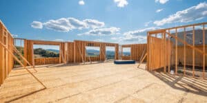 Framed walls up in new home construction