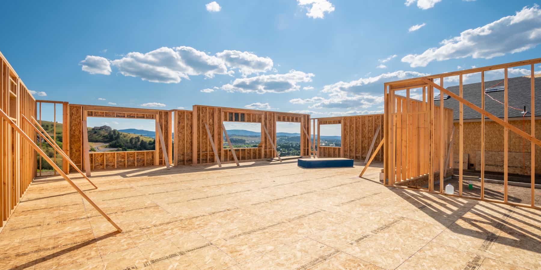 Framed walls up in new home construction